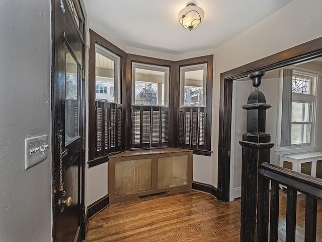 interior space with baseboards and wood finished floors