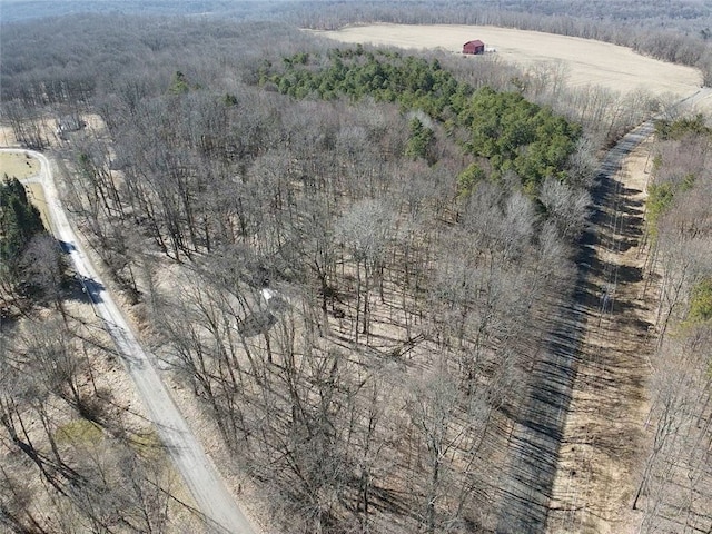 birds eye view of property featuring a view of trees