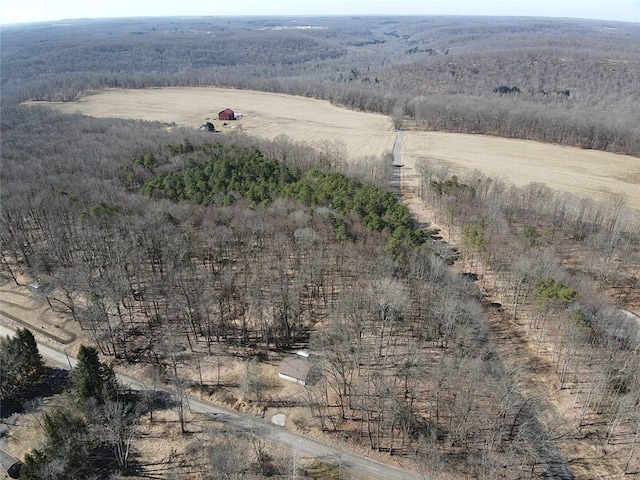 bird's eye view with a rural view and a view of trees