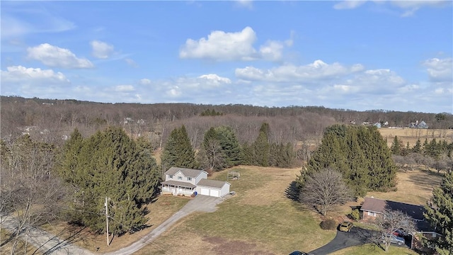 birds eye view of property with a view of trees