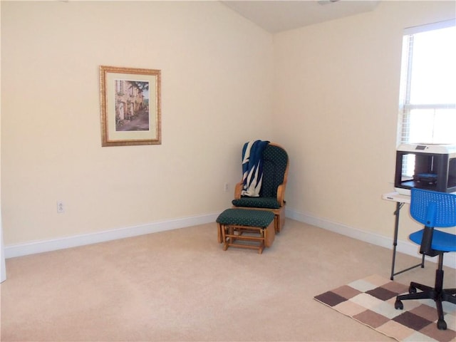 interior space with baseboards and carpet