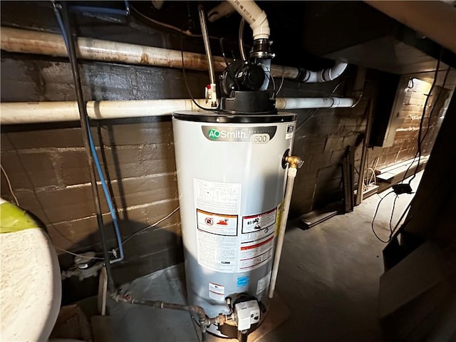 utility room featuring water heater