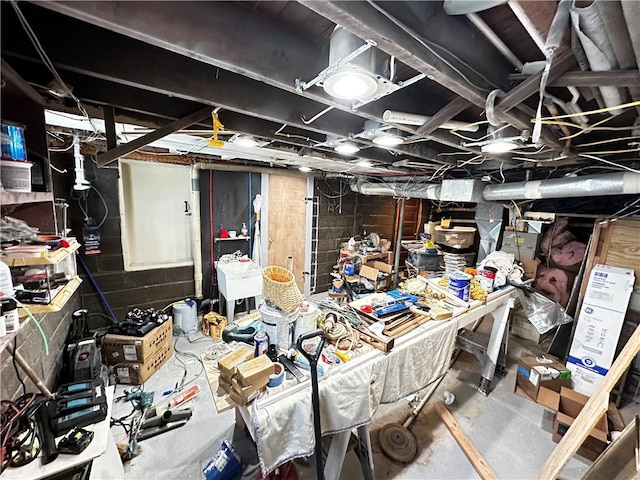 view of unfinished basement