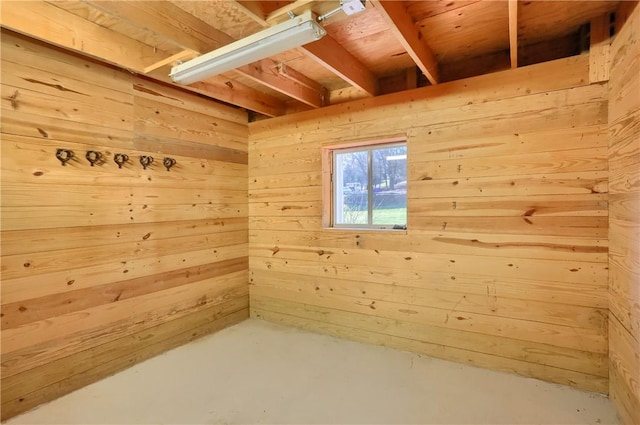 interior space with wooden walls and a sauna