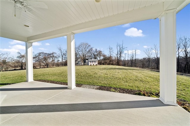 view of patio / terrace featuring ceiling fan