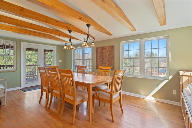 dining room with french doors, baseboards, and a wealth of natural light