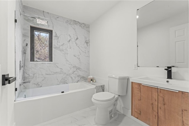 bathroom featuring vanity, toilet, and marble finish floor