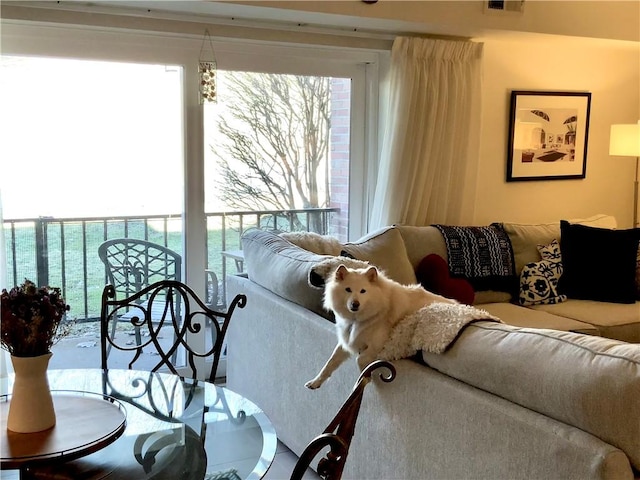 living room featuring visible vents