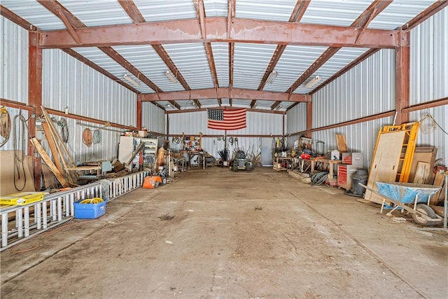 garage with metal wall