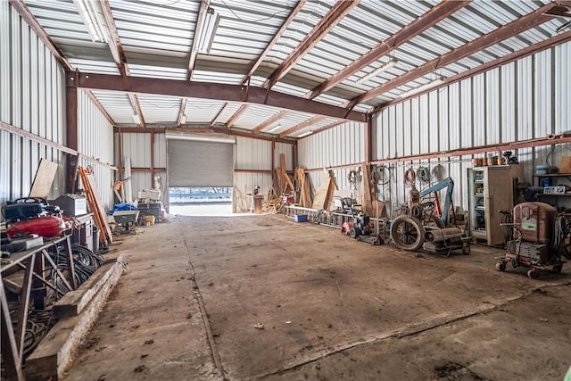 garage with metal wall