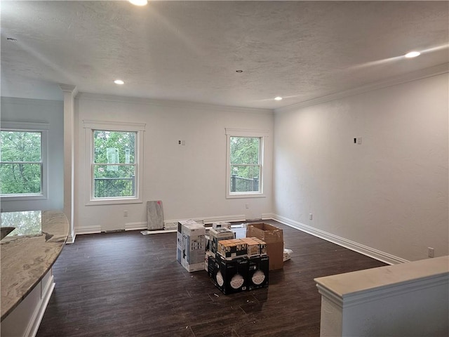 808 10th St, New Stanton, PA 15697 - unfurnished room with dark wood finished floors, crown molding, recessed lighting, and a textured ceiling
