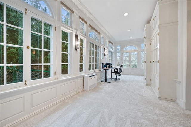 5435 Dunmoyle St, Squirrel Hill, PA 15217 - office space with a decorative wall, light carpet, ornamental molding, and recessed lighting