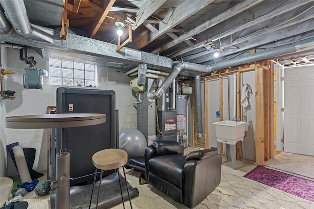 basement featuring gas water heater