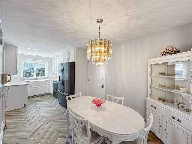 dining area featuring a chandelier