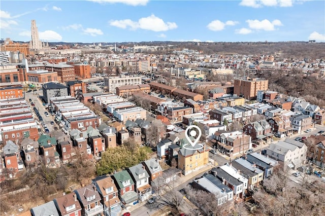 drone / aerial view with a view of city