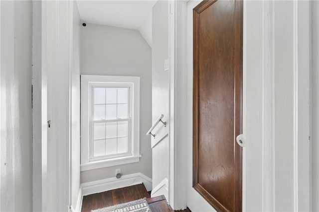 interior space featuring vaulted ceiling and wood finished floors