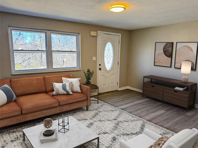 living room featuring baseboards and wood finished floors