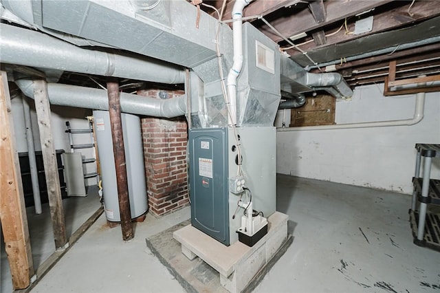 unfinished below grade area featuring water heater