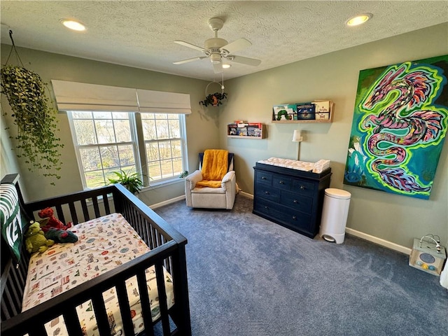 bedroom featuring recessed lighting, baseboards, and carpet floors