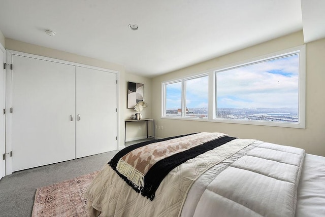 bedroom featuring a closet and carpet