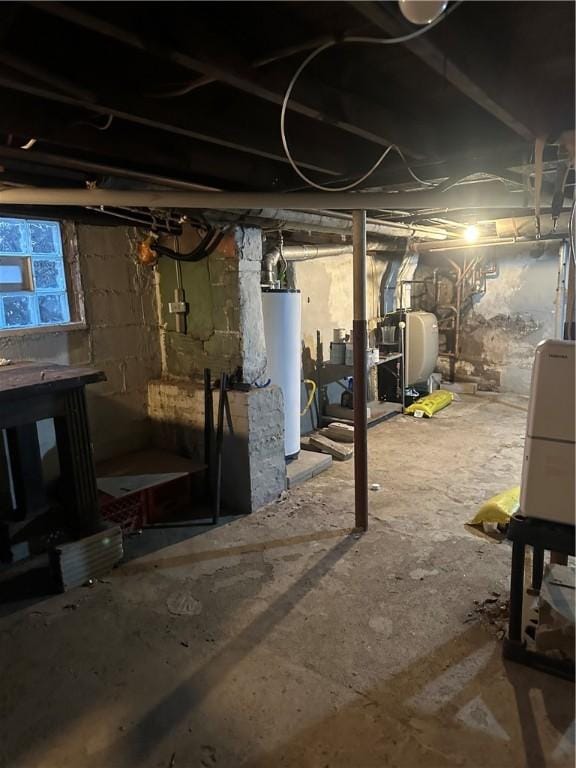 unfinished below grade area with gas water heater and heating fuel