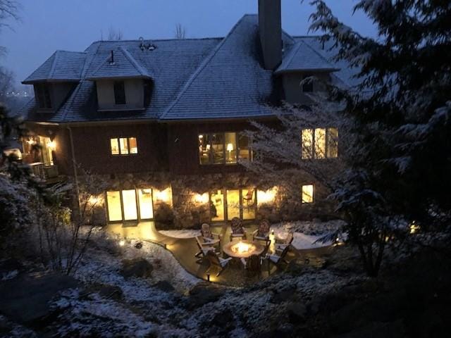 29 Virginia Ln, Cecil, PA 15317 - back of property featuring a fire pit, a chimney, and a patio area