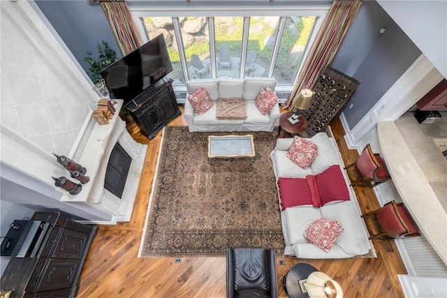 living area with wood finished floors