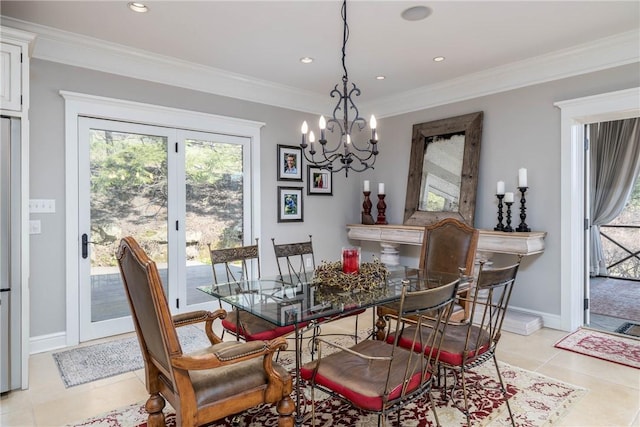 29 Virginia Ln, Cecil, PA 15317 - dining space with ornamental molding, a chandelier, light tile patterned floors, baseboards, and recessed lighting