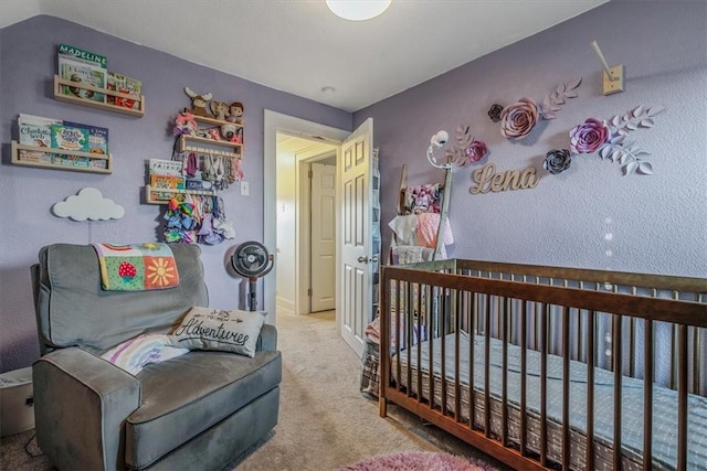 bedroom featuring lofted ceiling and carpet