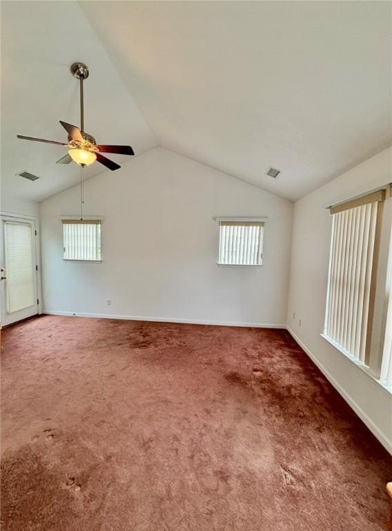 6233 Oyster Bay Ct, South Fayette, PA 15017 - unfurnished room with a ceiling fan, carpet floors, plenty of natural light, lofted ceiling, and baseboards