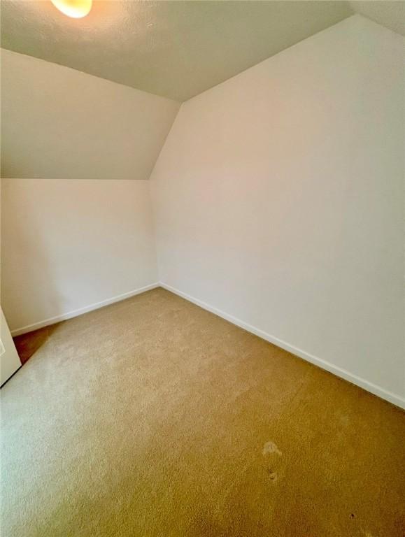 6233 Oyster Bay Ct, South Fayette, PA 15017 - additional living space featuring lofted ceiling, baseboards, and carpet flooring