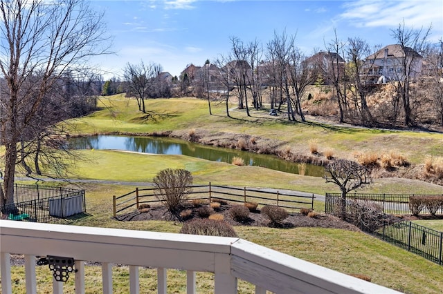 property view of water with fence