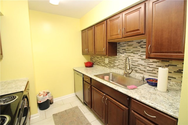 kitchen with range with electric cooktop, a sink, light countertops, dishwasher, and tasteful backsplash