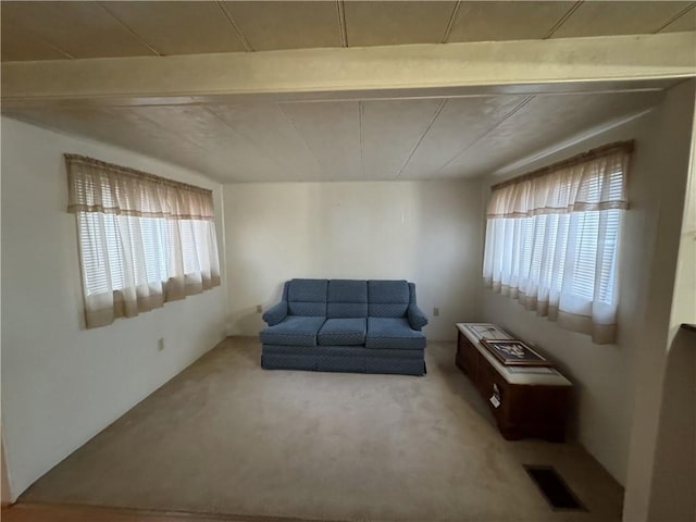 carpeted living room with visible vents and plenty of natural light