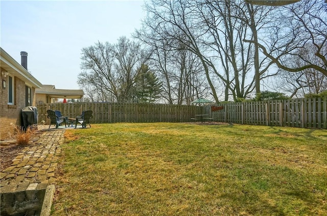 view of yard featuring a patio and a fenced backyard