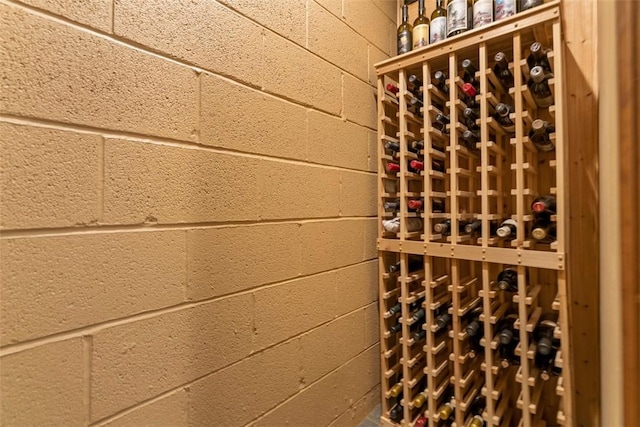 wine cellar with concrete block wall