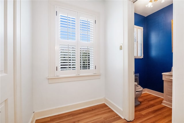 interior space with baseboards and wood finished floors