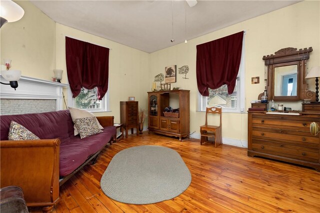 living room featuring baseboards and hardwood / wood-style flooring