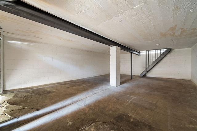 47 Bellanca Ave, Brentwood, PA 15227 - unfinished below grade area featuring stairs and concrete block wall