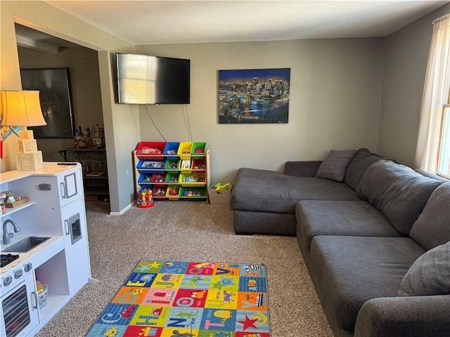 living room featuring baseboards and carpet floors