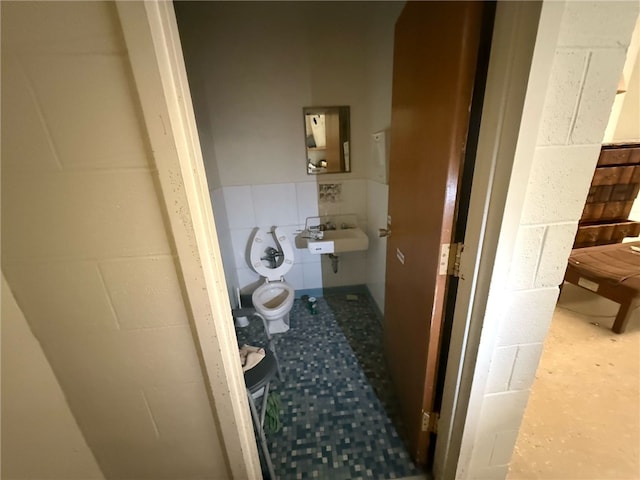 bathroom featuring a sink, a wainscoted wall, and toilet