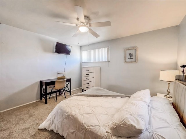 bedroom featuring carpet floors and ceiling fan