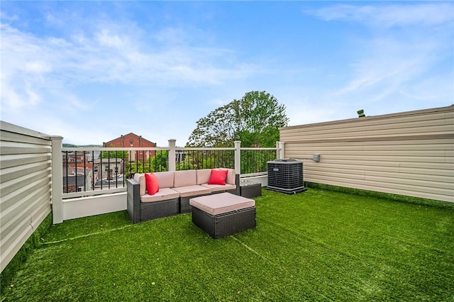 view of yard featuring cooling unit and outdoor lounge area