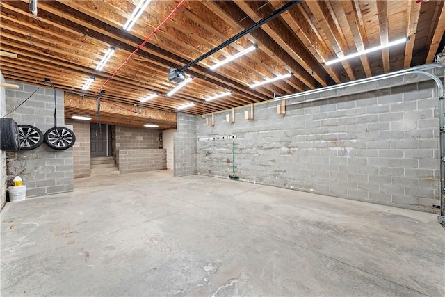 basement with a garage