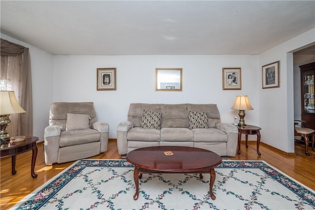 living room with wood finished floors and baseboards