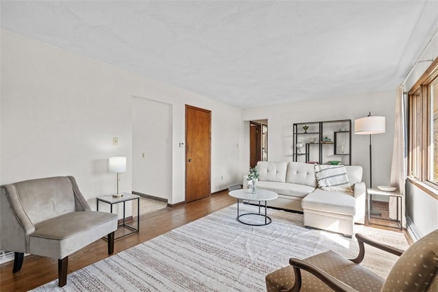 living room featuring baseboards and wood finished floors