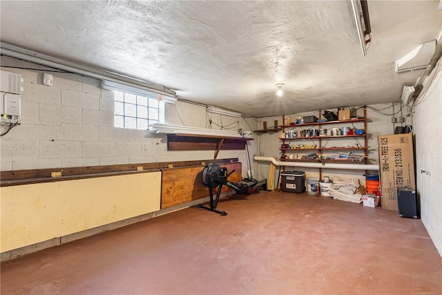 basement featuring concrete block wall