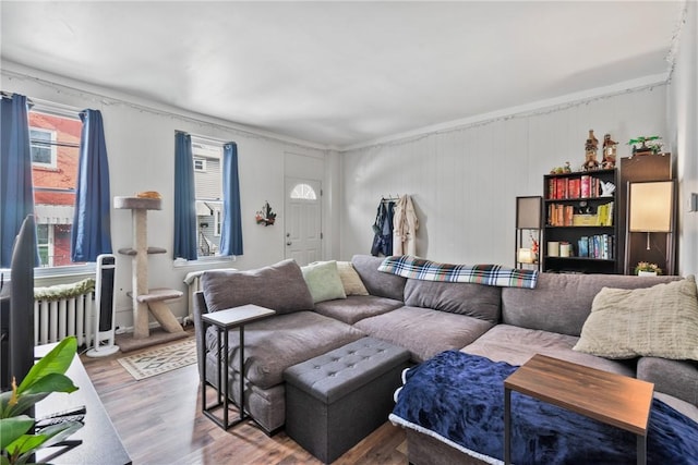 living room with wood finished floors