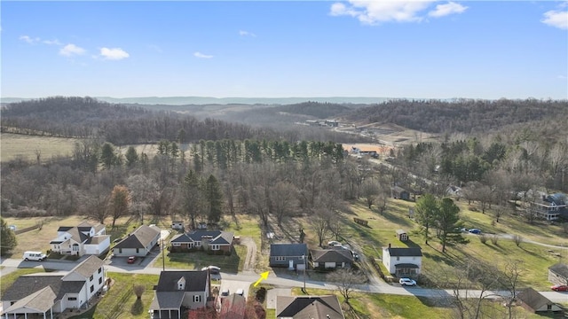 birds eye view of property with a residential view and a view of trees