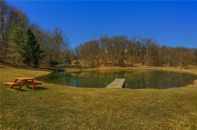 view of water feature with a view of trees